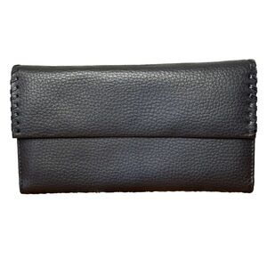 Buxton Genuine Leather Fold Over Wallet Black With Hasi Hato Japanese Snap